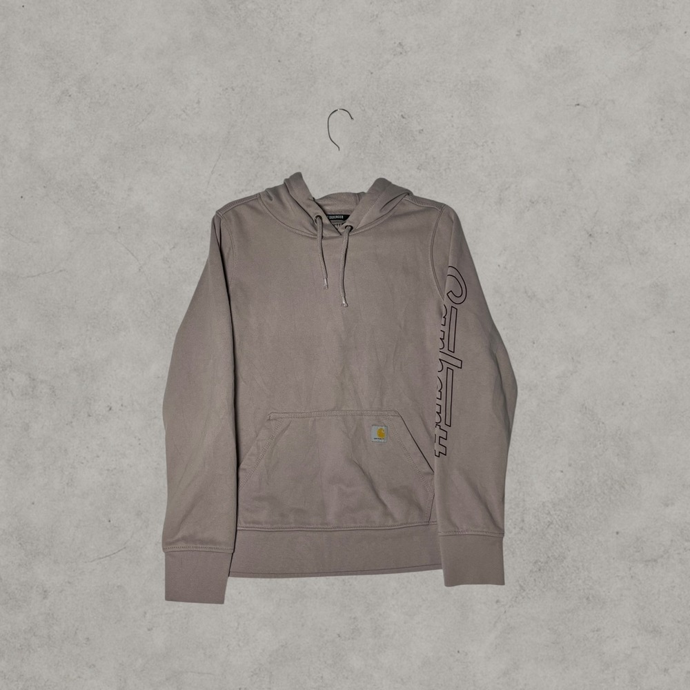 Carhartt Rain Defender Force Hoodie Taupe Brown Logo Sleeve Sweatshirt Mens M